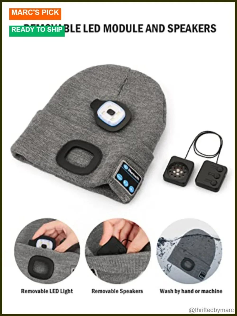 Bluetooth Beanie LED Light Hat Rechargeable Hands-Free Headphones Gift